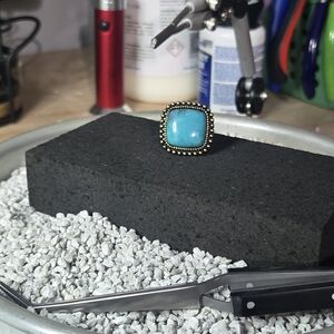Turquoise Square Ring with Brass Detailing